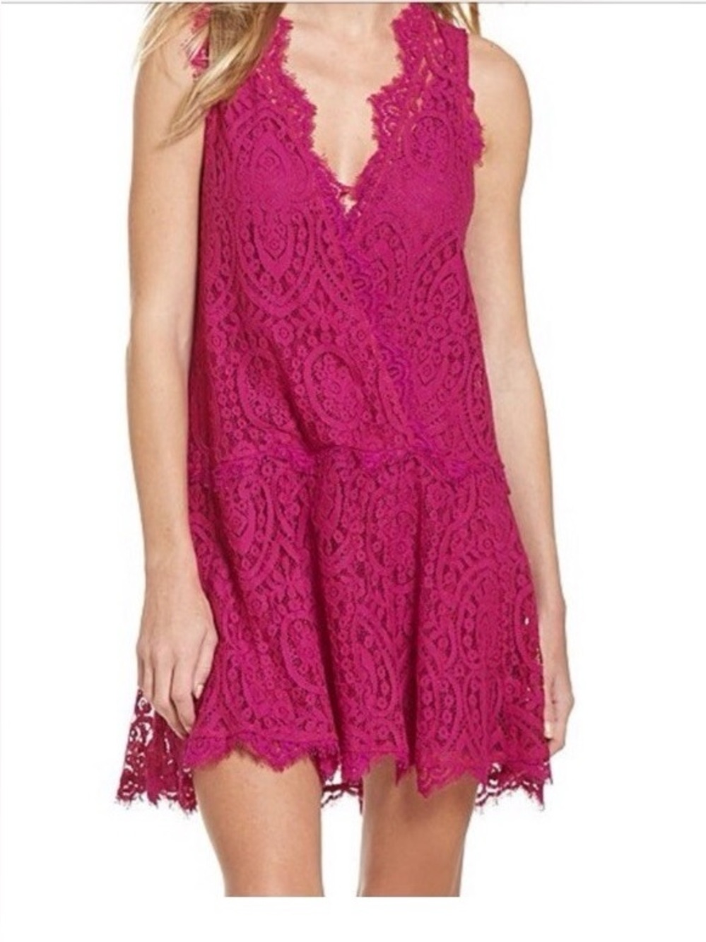 Free People Heart In Two Orchid Pink Crochet Lace Mini Dress